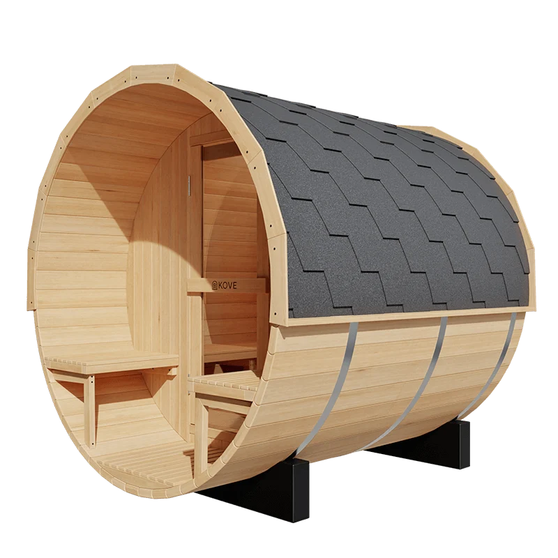 KOVE Outdoor Barrel Sauna – 3–4 Person Garden Sauna with 6kW Harvia Electric Heater