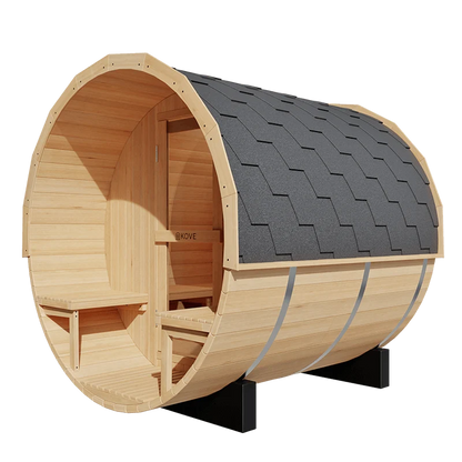 KOVE Outdoor Barrel Sauna – 3–4 Person Garden Sauna with 6kW Harvia Electric Heater