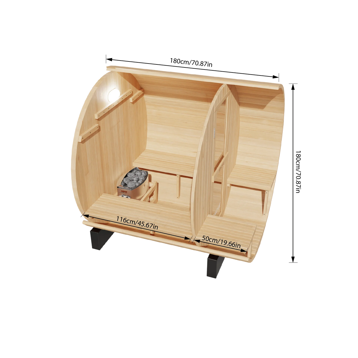 KOVE Outdoor Barrel Sauna – 3–4 Person Garden Sauna with 6kW Harvia Electric Heater