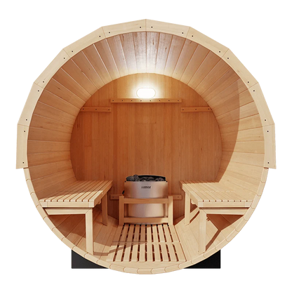 KOVE Outdoor Barrel Sauna – 3–4 Person Garden Sauna with 6kW Harvia Electric Heater