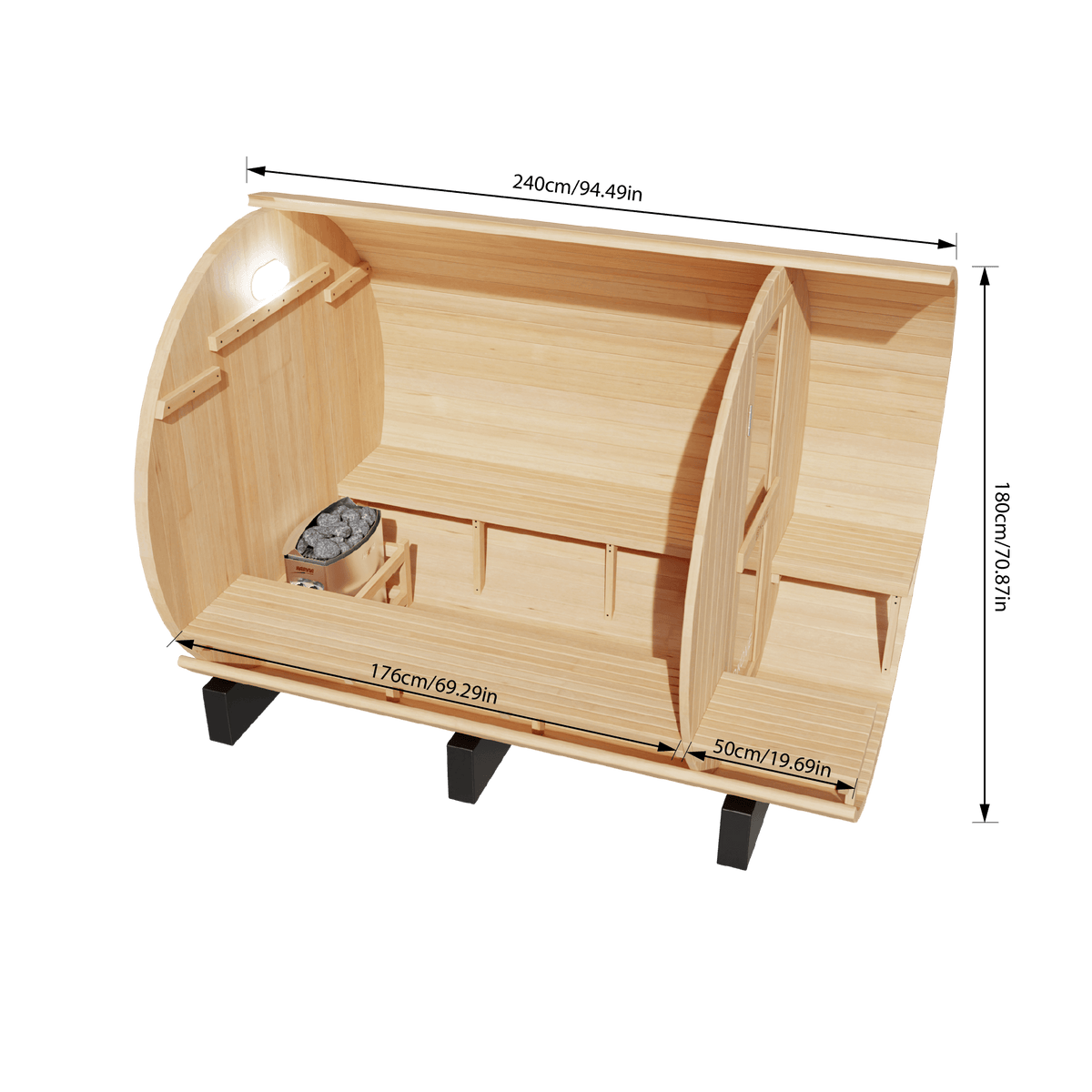 KOVE Outdoor Barrel Sauna – 4–6 Person Garden Sauna with 6kW Harvia Electric Heater
