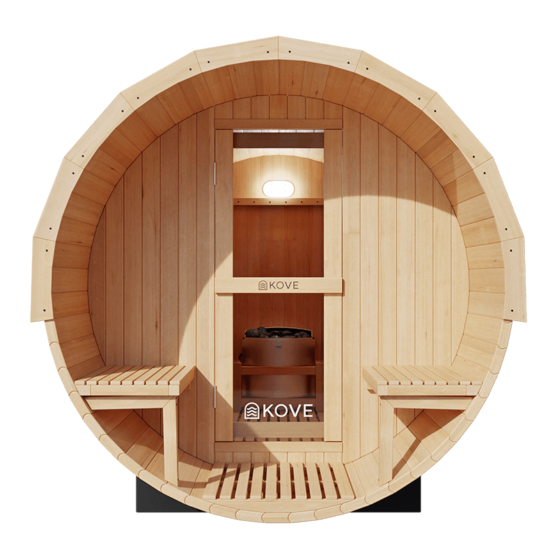KOVE Outdoor Barrel Sauna – 4–6 Person Garden Sauna with 6kW Harvia Electric Heater