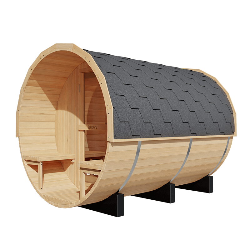 KOVE Outdoor Barrel Sauna – 4–6 Person Garden Sauna with 6kW Harvia Electric Heater